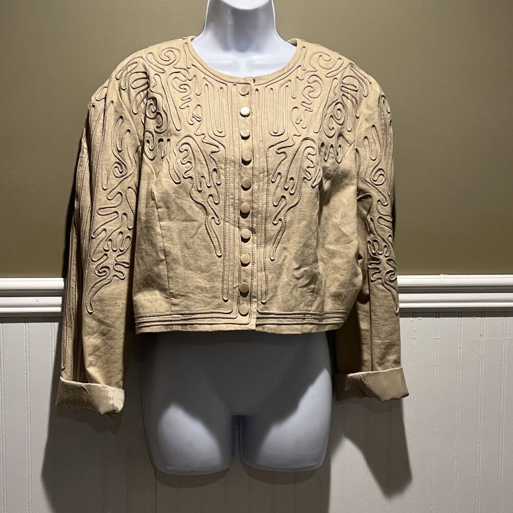 Marie St Claire NWT 2 Piece Culotte Set Beige Embroidered Jacket Sz 14 Vintage